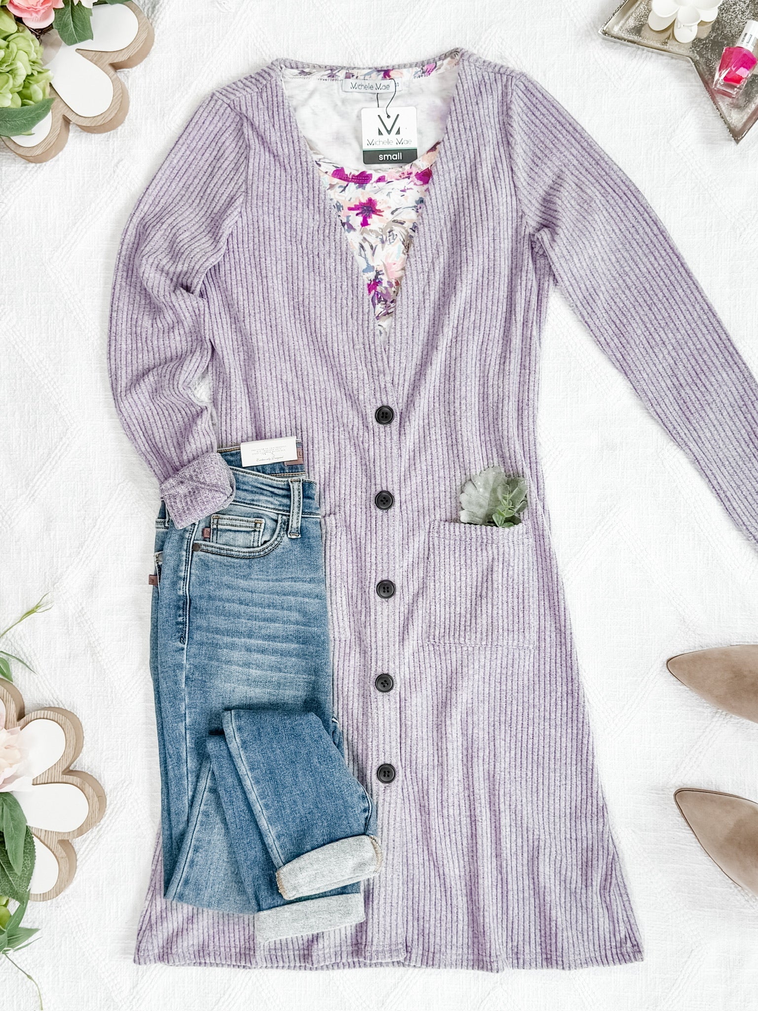 Colbie Ribbed Cardigan - Lavender