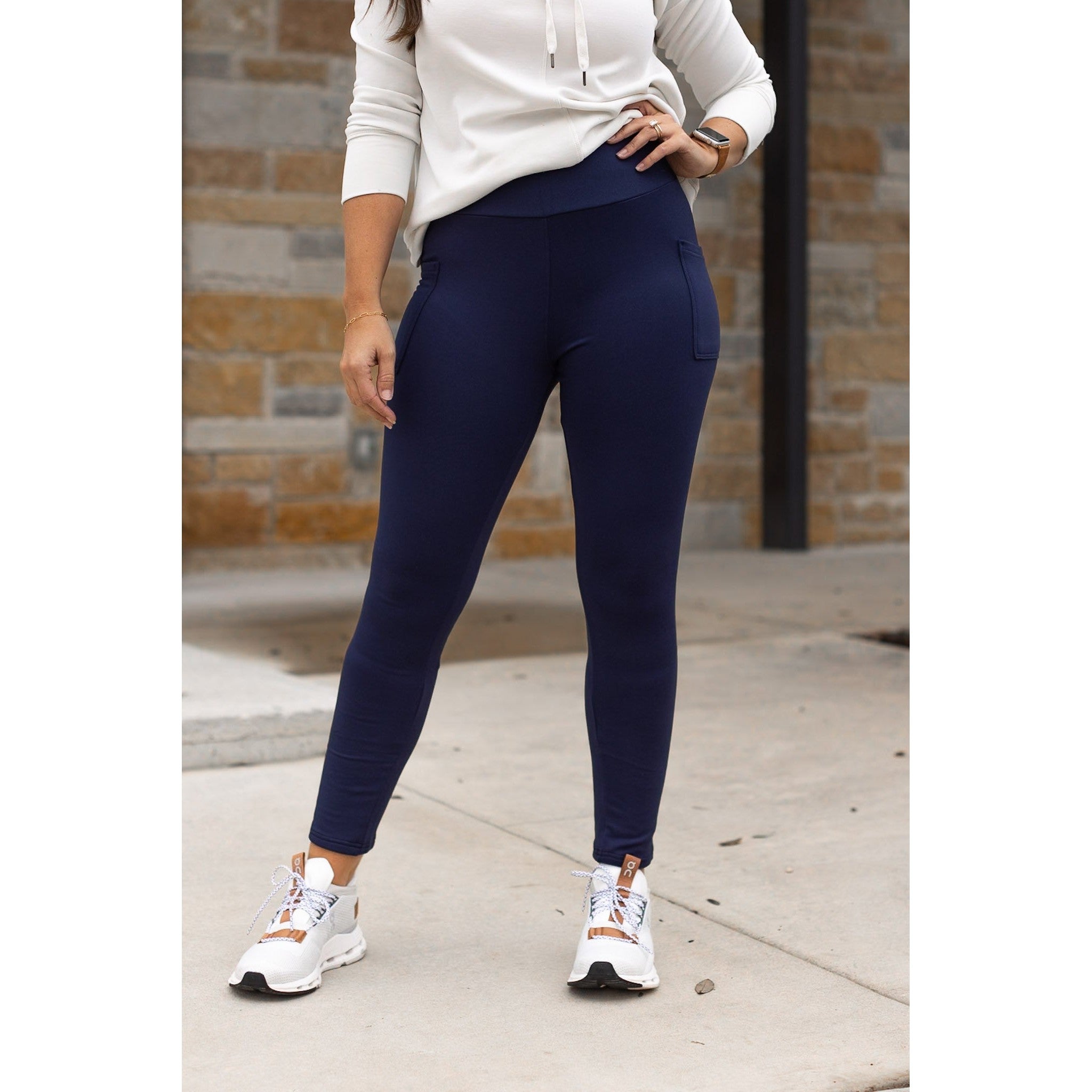 Ready to Ship | The Nicole - Navy FLEECE Full Length with Pocket Leggings