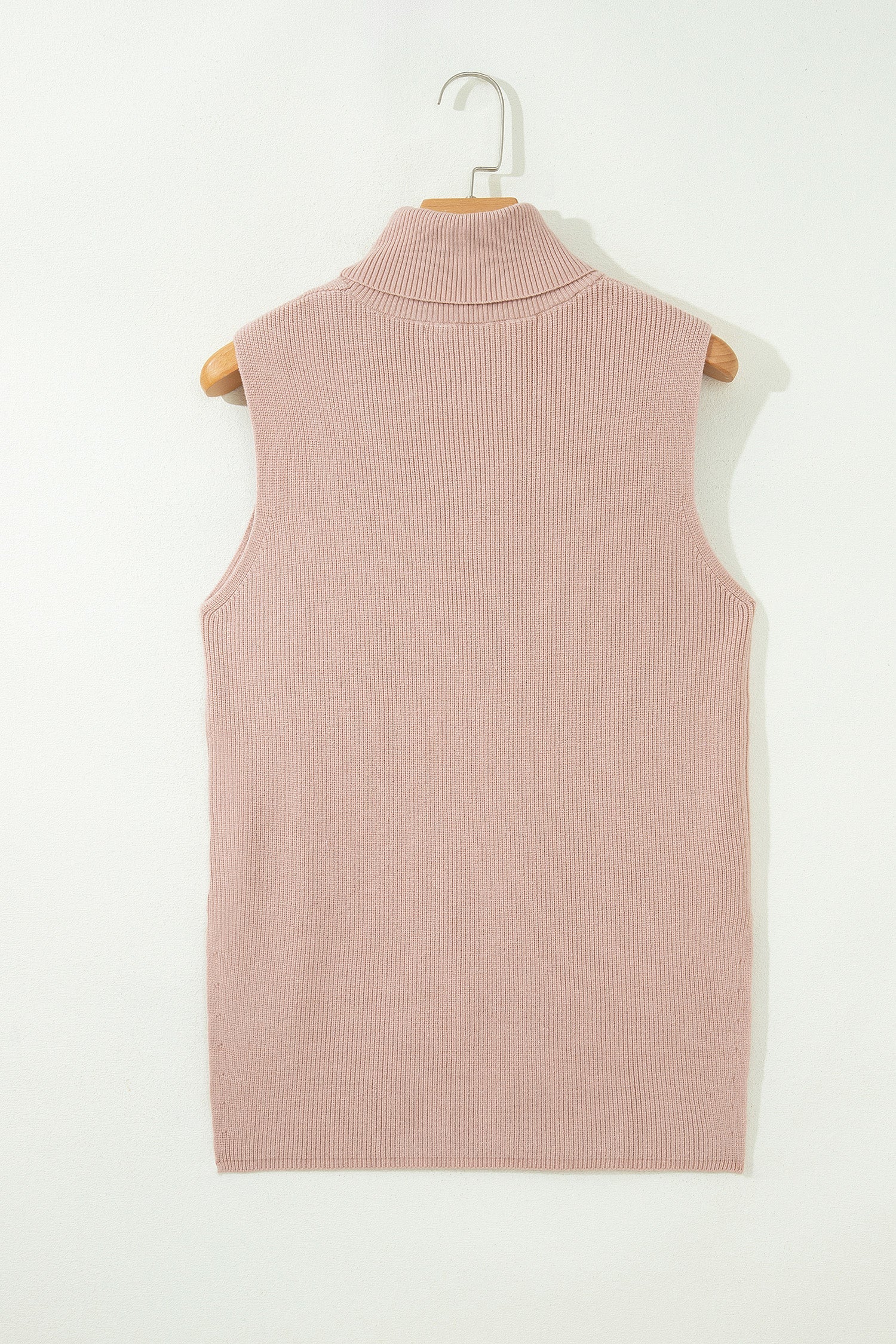 Solid Turtleneck Split Hem Sleeveless Knit Top