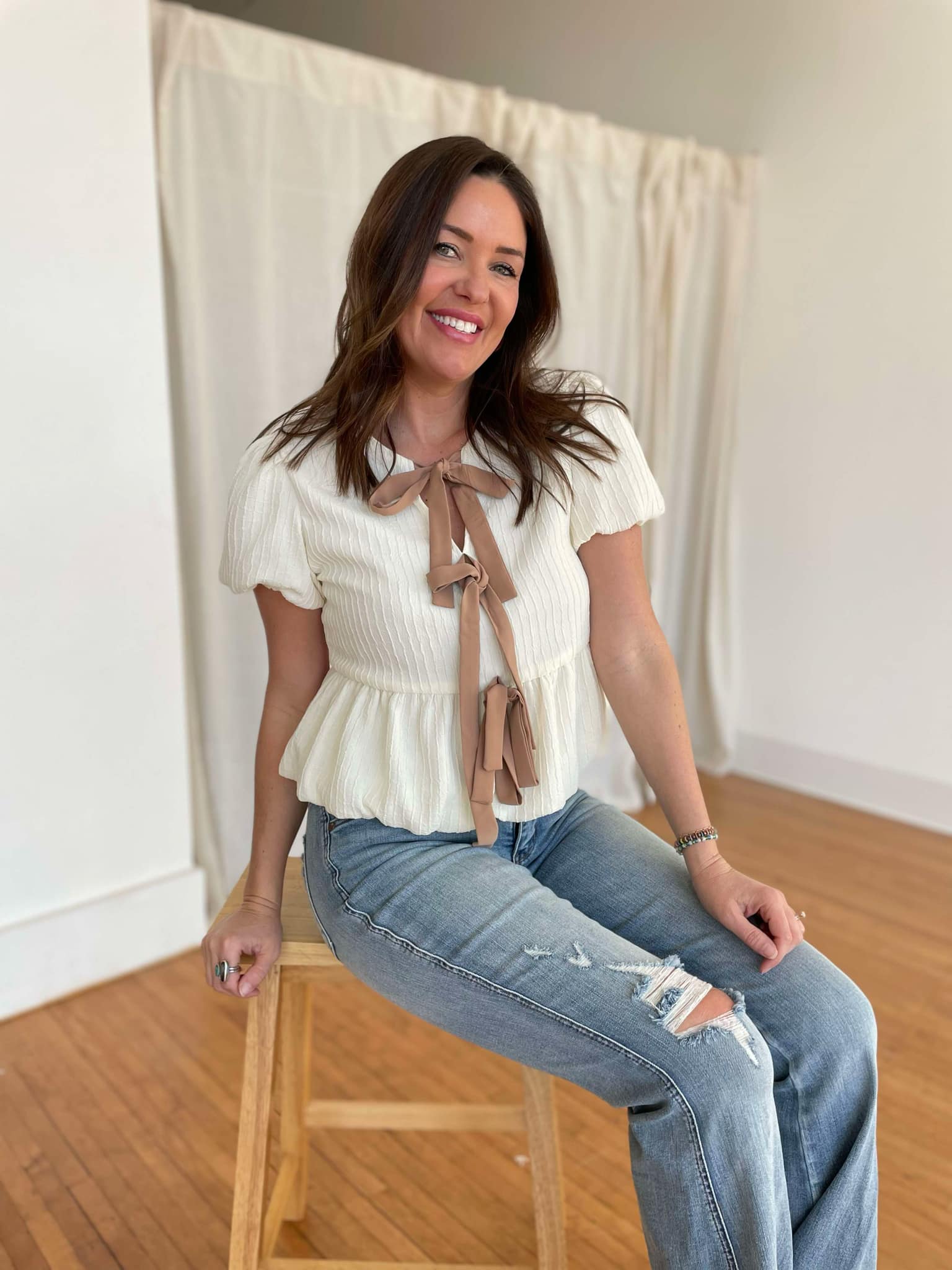 Tied Up In A Bow Textured Blouse