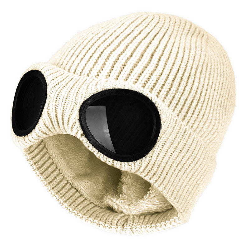 Wool Knit Hat with Windproof Glasses & Ear Protection