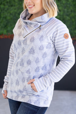 Classic Zoey ZipCowl Sweatshirt - Grey Trees and Stripes