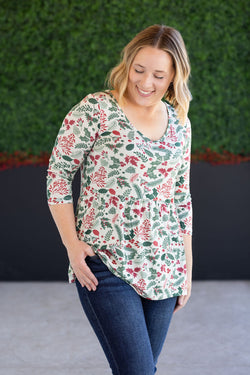3/4 Sleeve Sarah Ruffle - Holiday Berry FINAL SALE