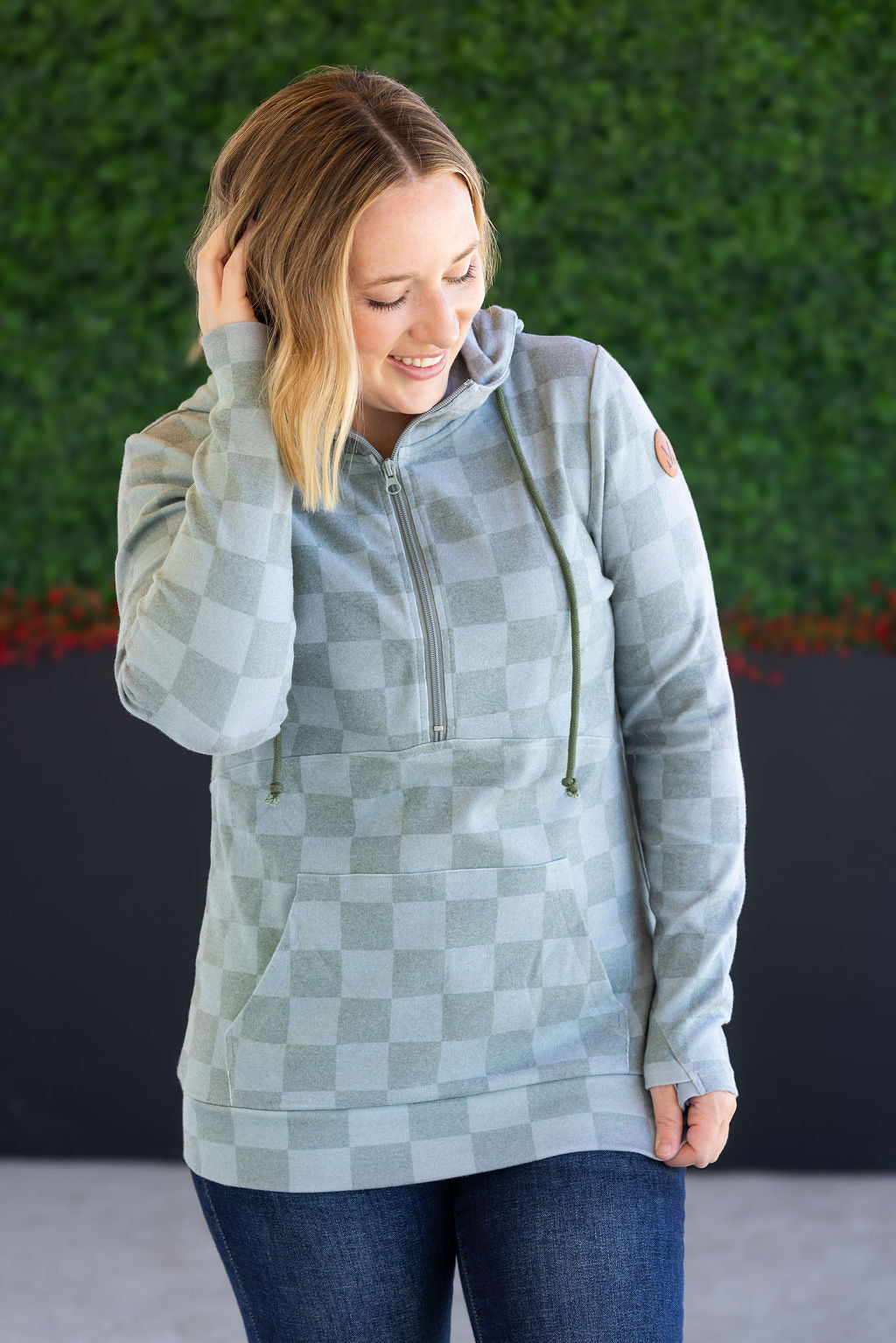 HalfZip Hoodie - Olive Checkers