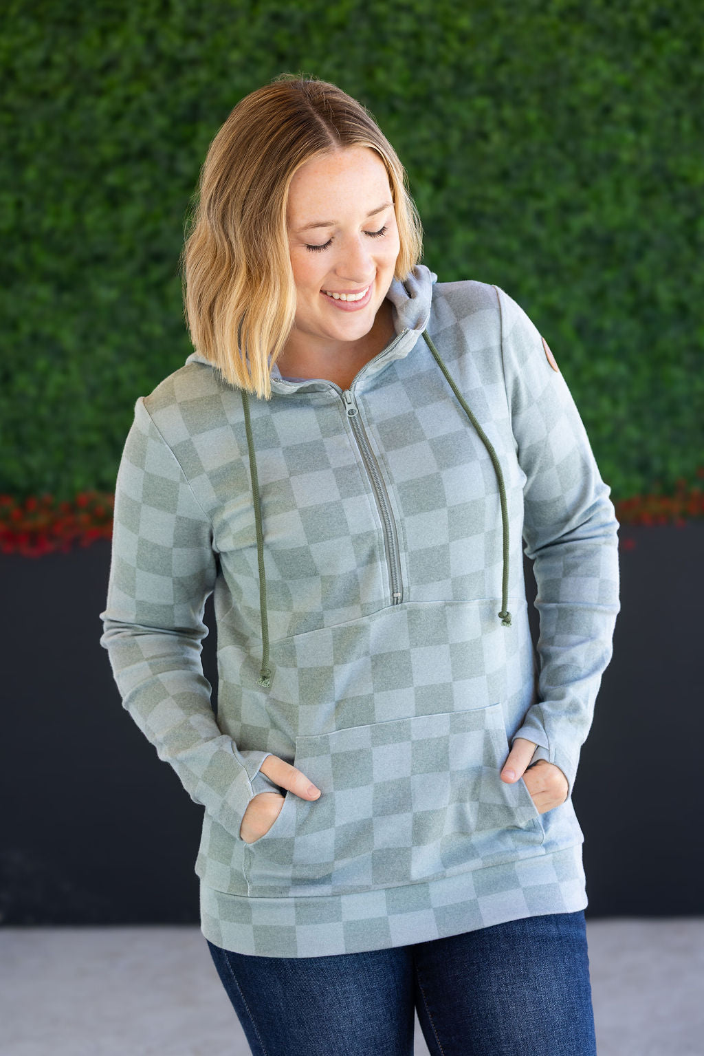 HalfZip Hoodie - Olive Checkers