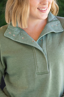 Jesse Vintage Wash Snap Pullover - Olive