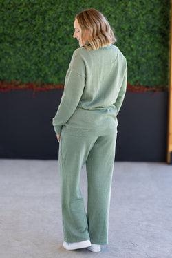 Wide Leg Vintage Wash Bottoms - Olive