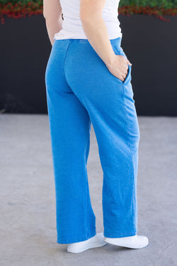 Wide Leg Vintage Wash Bottoms - Winter Blue