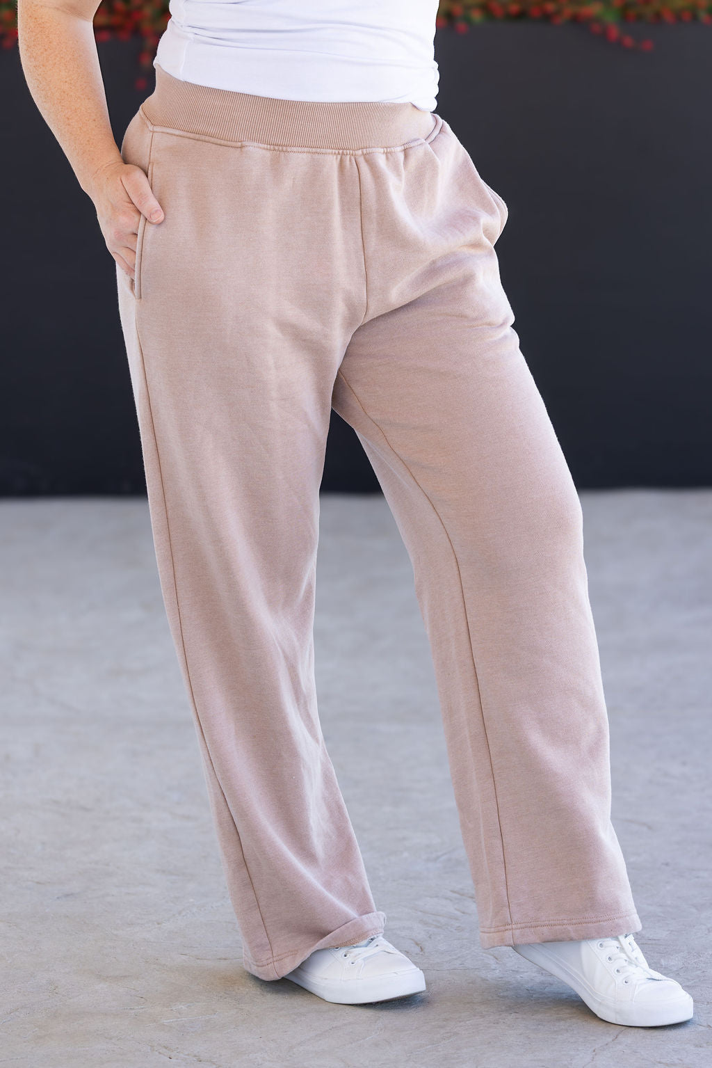 Wide Leg Vintage Wash Bottoms - Tan