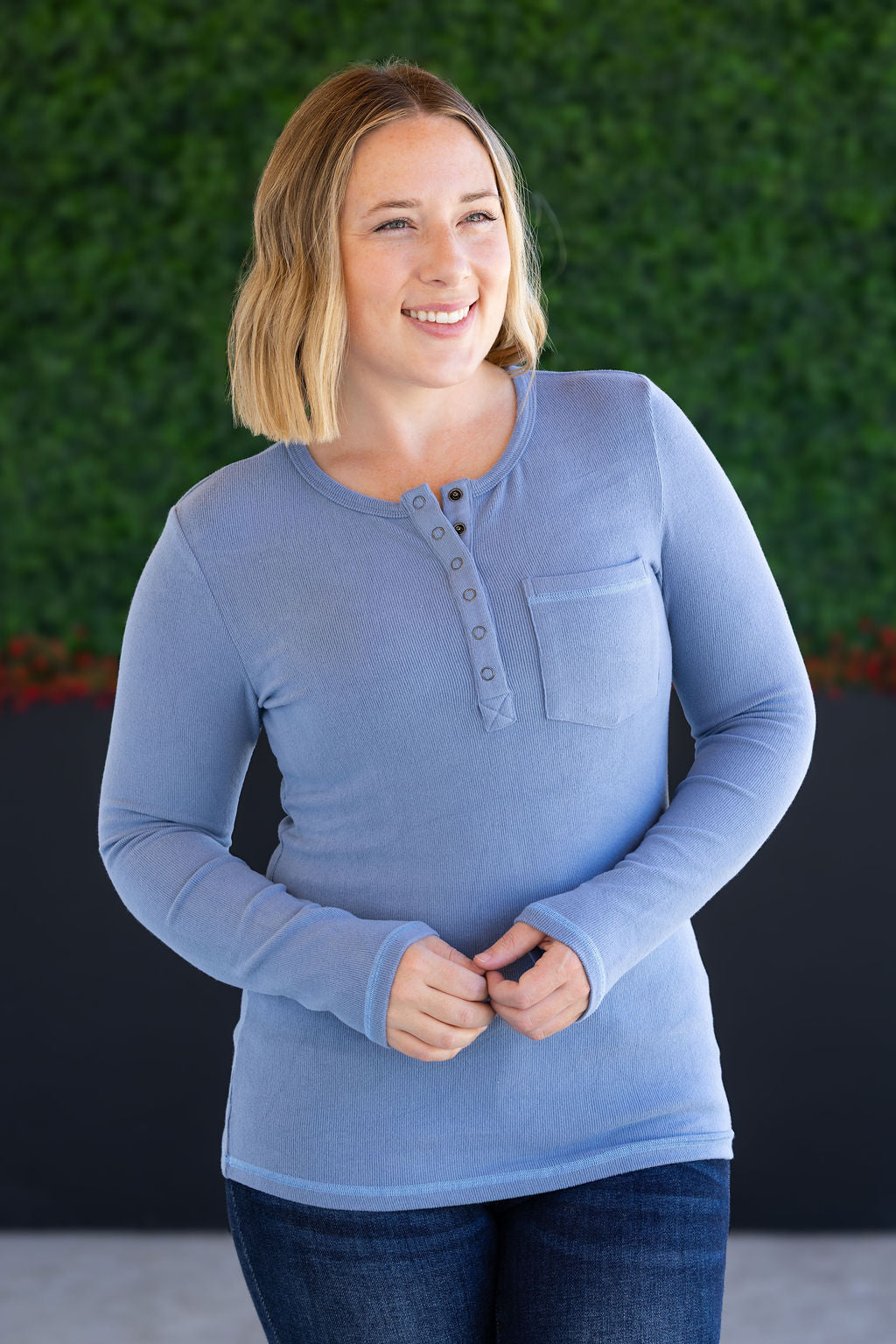 Georgia Long Sleeve Top - Dusty Blue