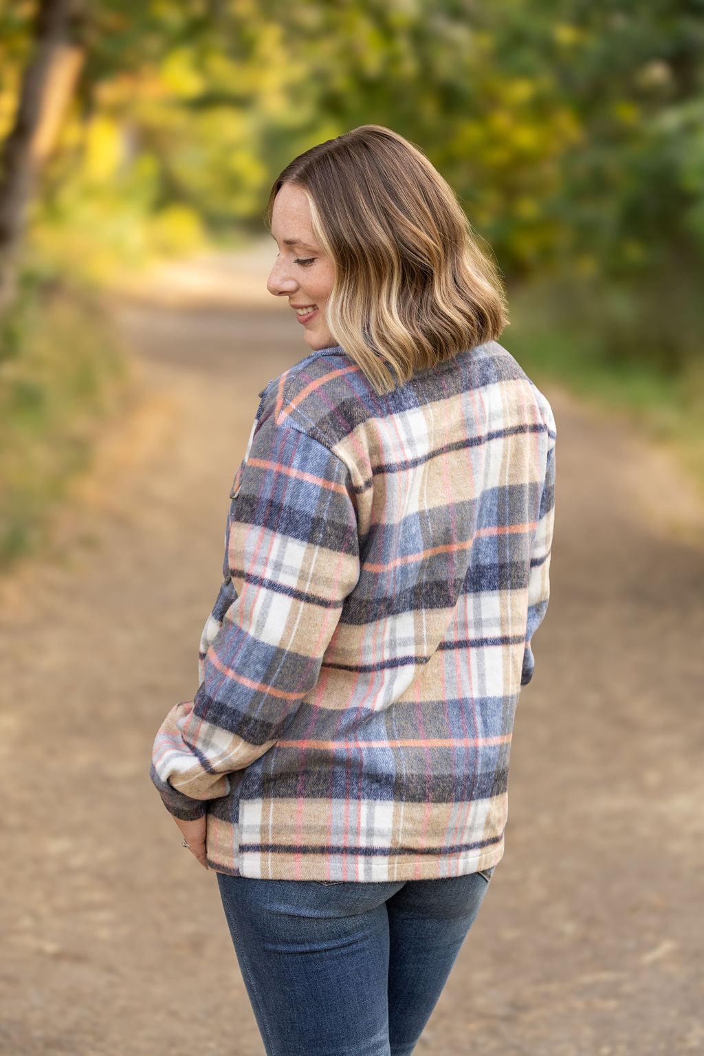 Norah Plaid Shacket - Tan and Blue