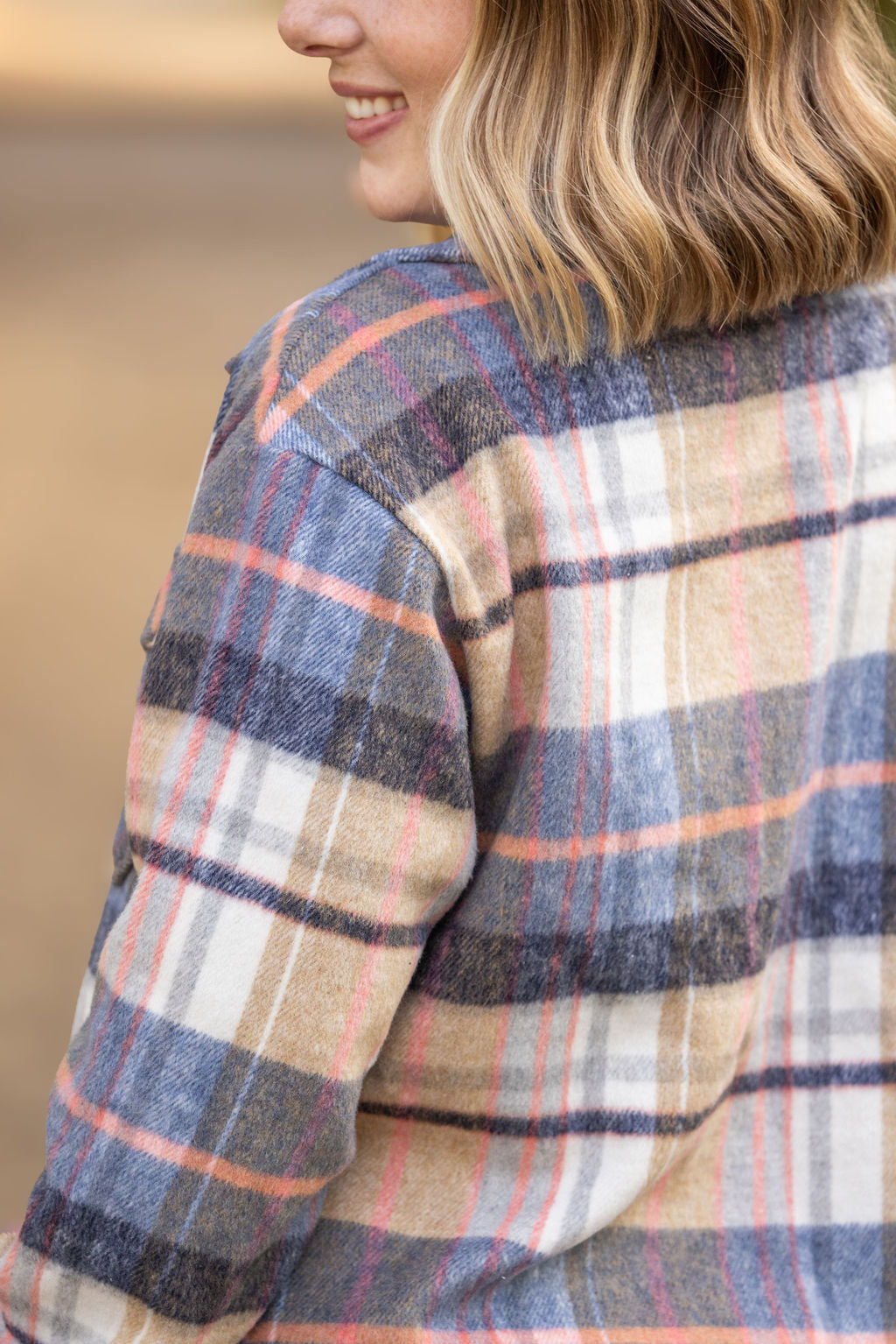 Norah Plaid Shacket - Tan and Blue