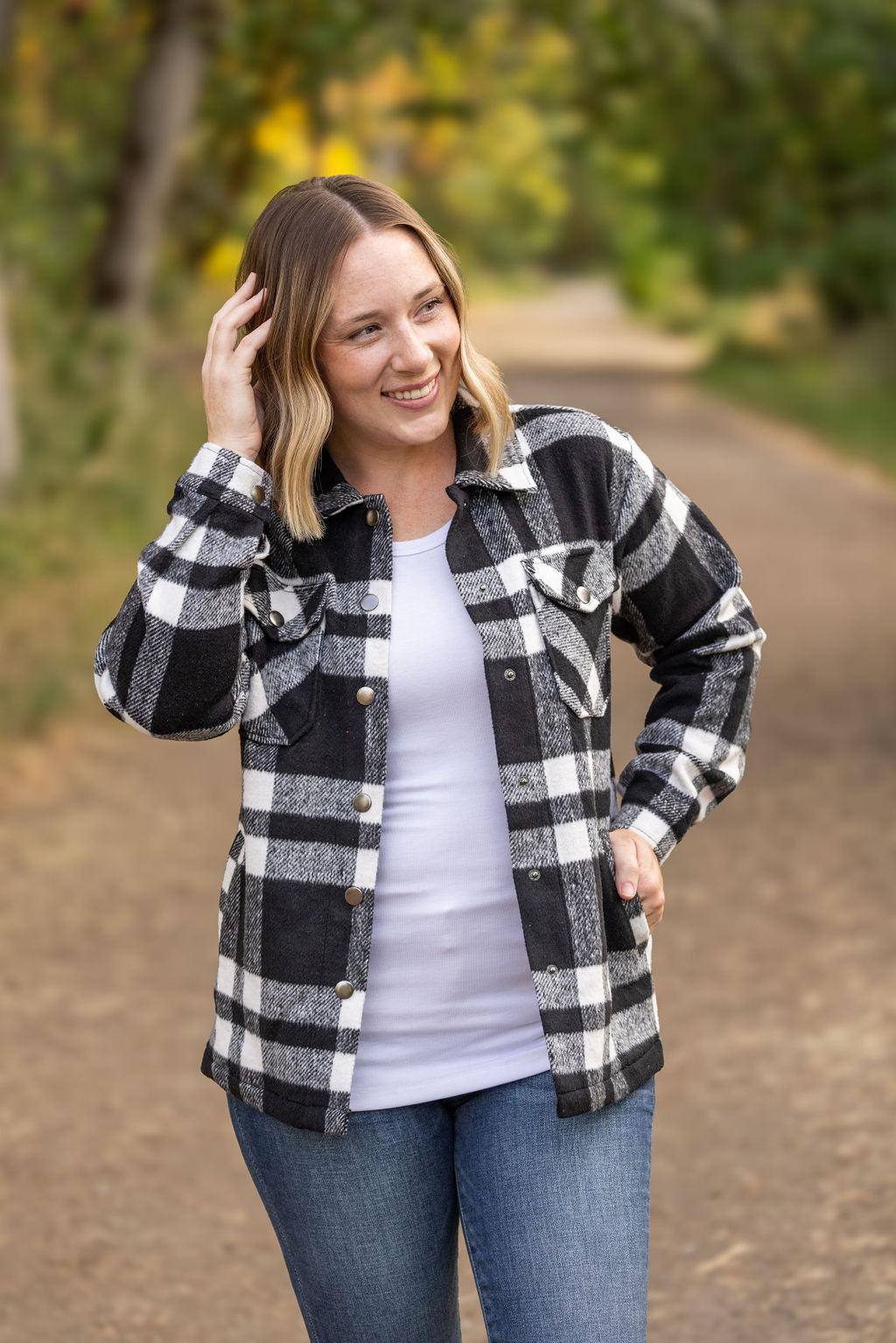 Norah Plaid Shacket - Classic Black and White