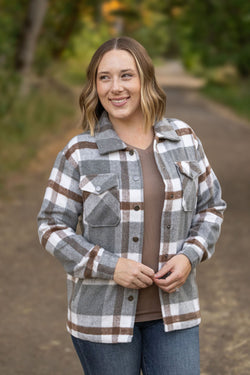 Norah Plaid Shacket - Grey and Tan