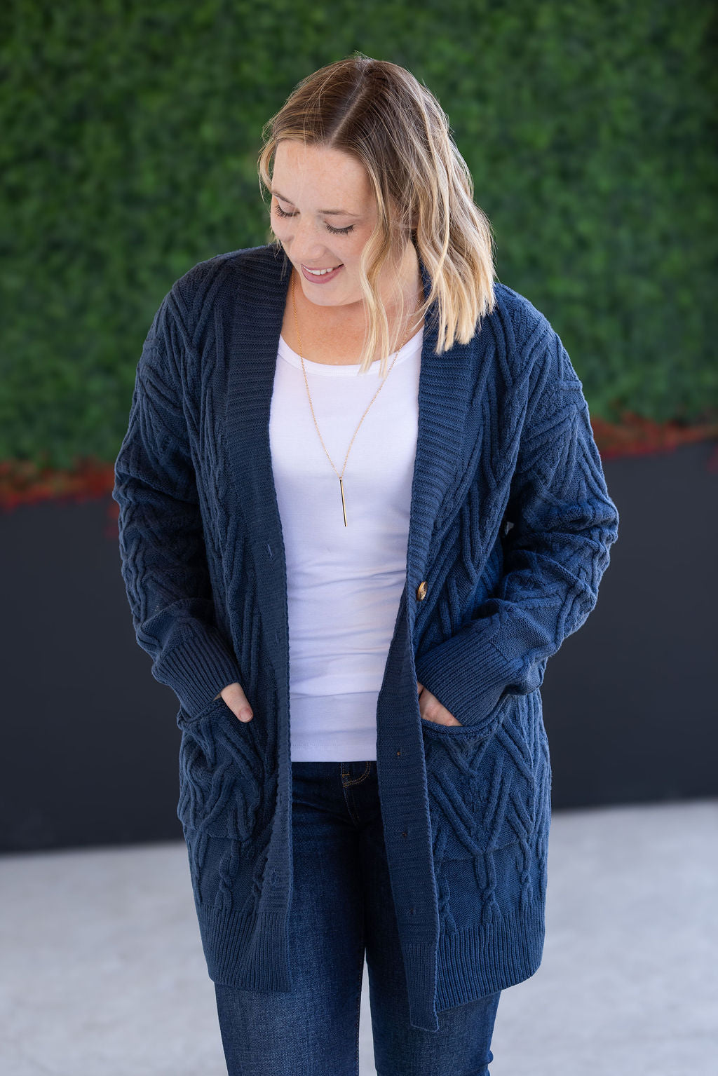 Brooks Button Sweater Cardigan - Navy