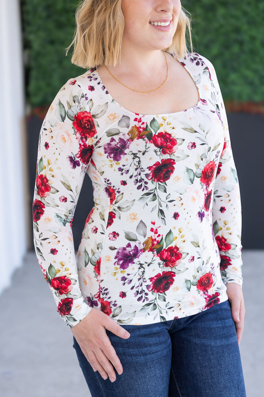 Alyssa Long Sleeve Top - Burgundy Bloom
