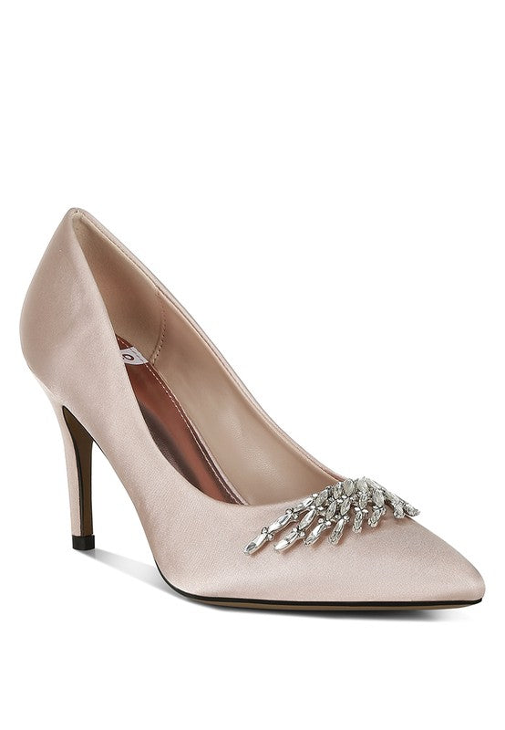 Rhodolia Diamante Brooch Detail Satin Pumps