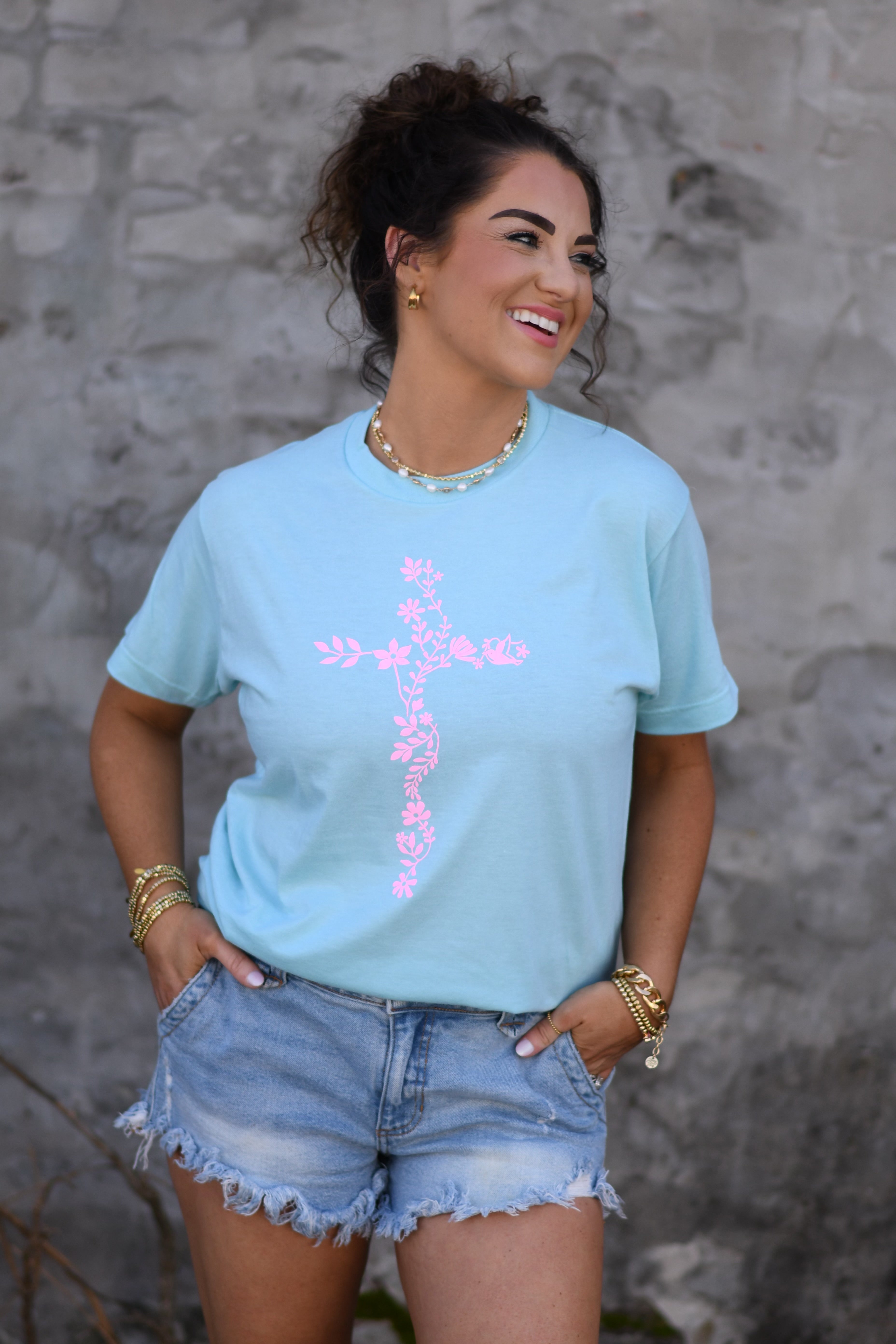 RTS Neon Pink Floral Cross