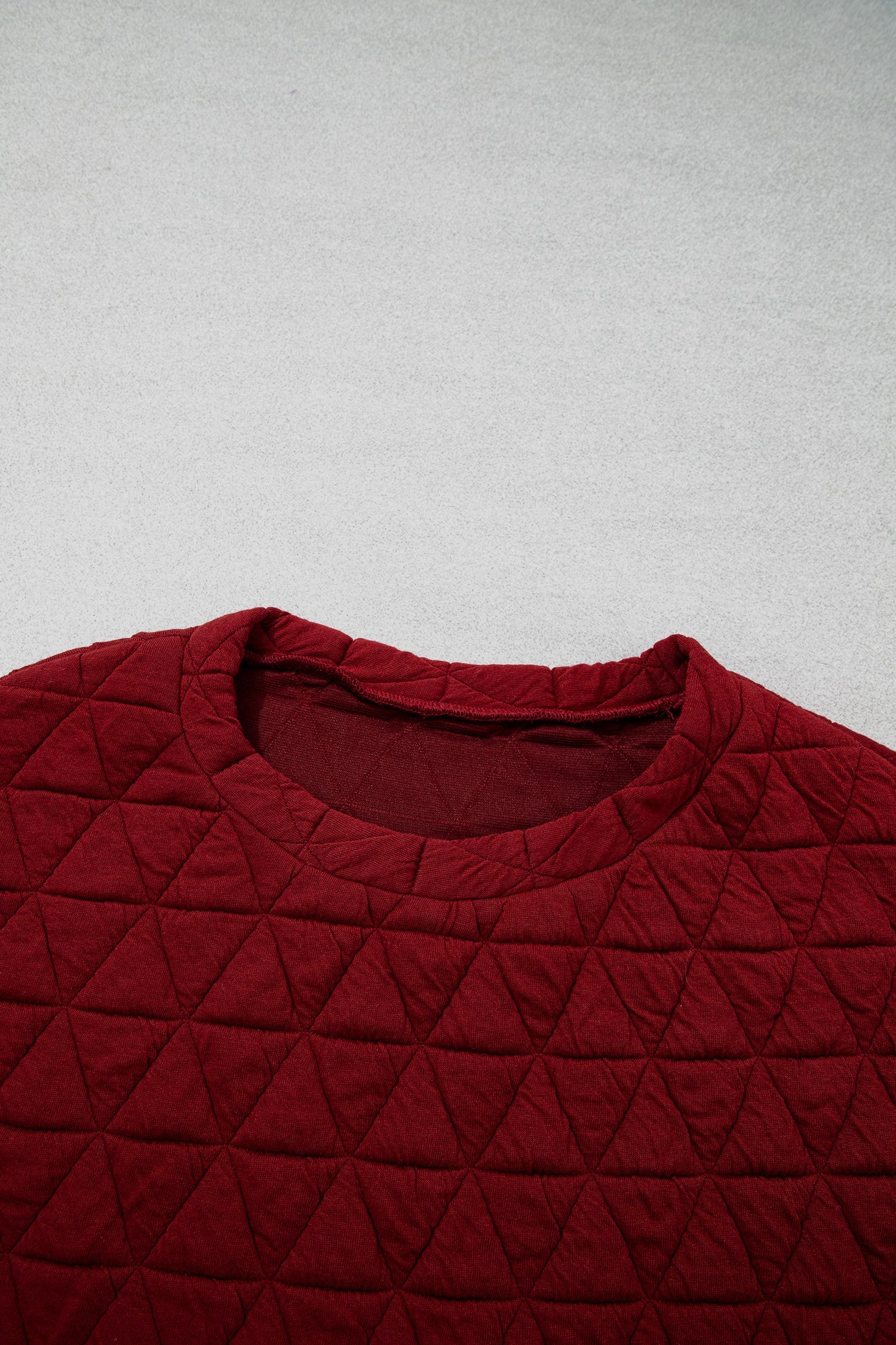 Plus Size Solid Quilted 3/4 Puff Sleeve Blouse