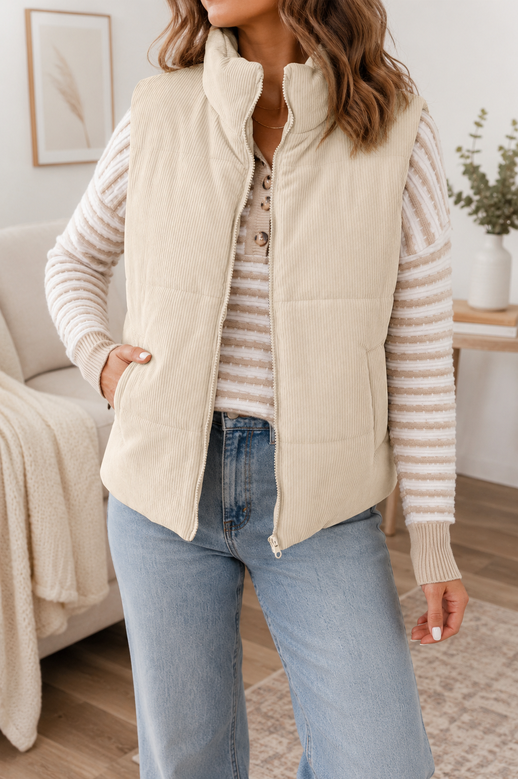 Corduroy Zip Up Puffer Vest WTW