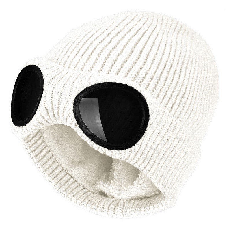 Wool Knit Hat with Windproof Glasses & Ear Protection