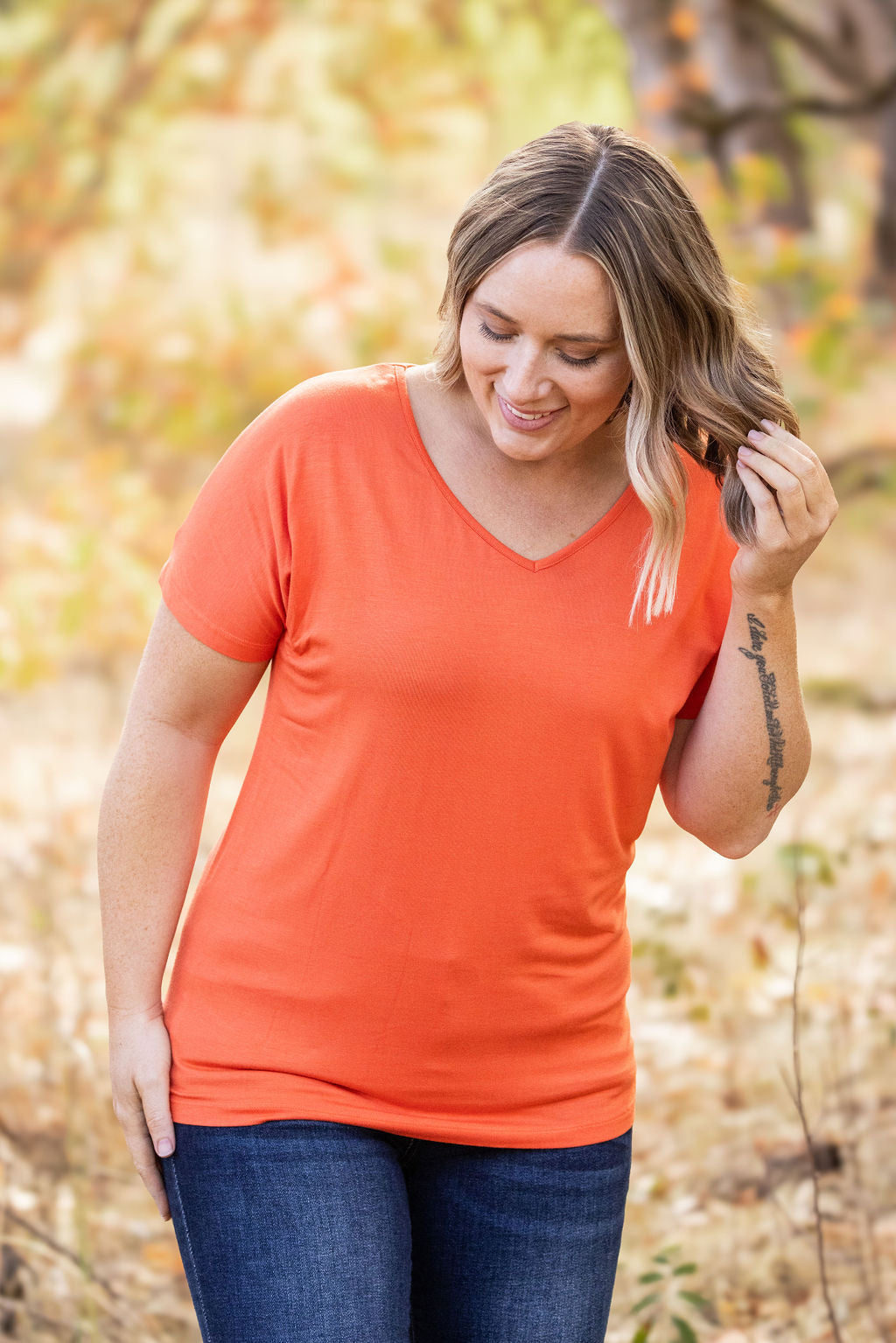 Chloe Cozy Tee - Pumpkin | Women's V-Neck Top