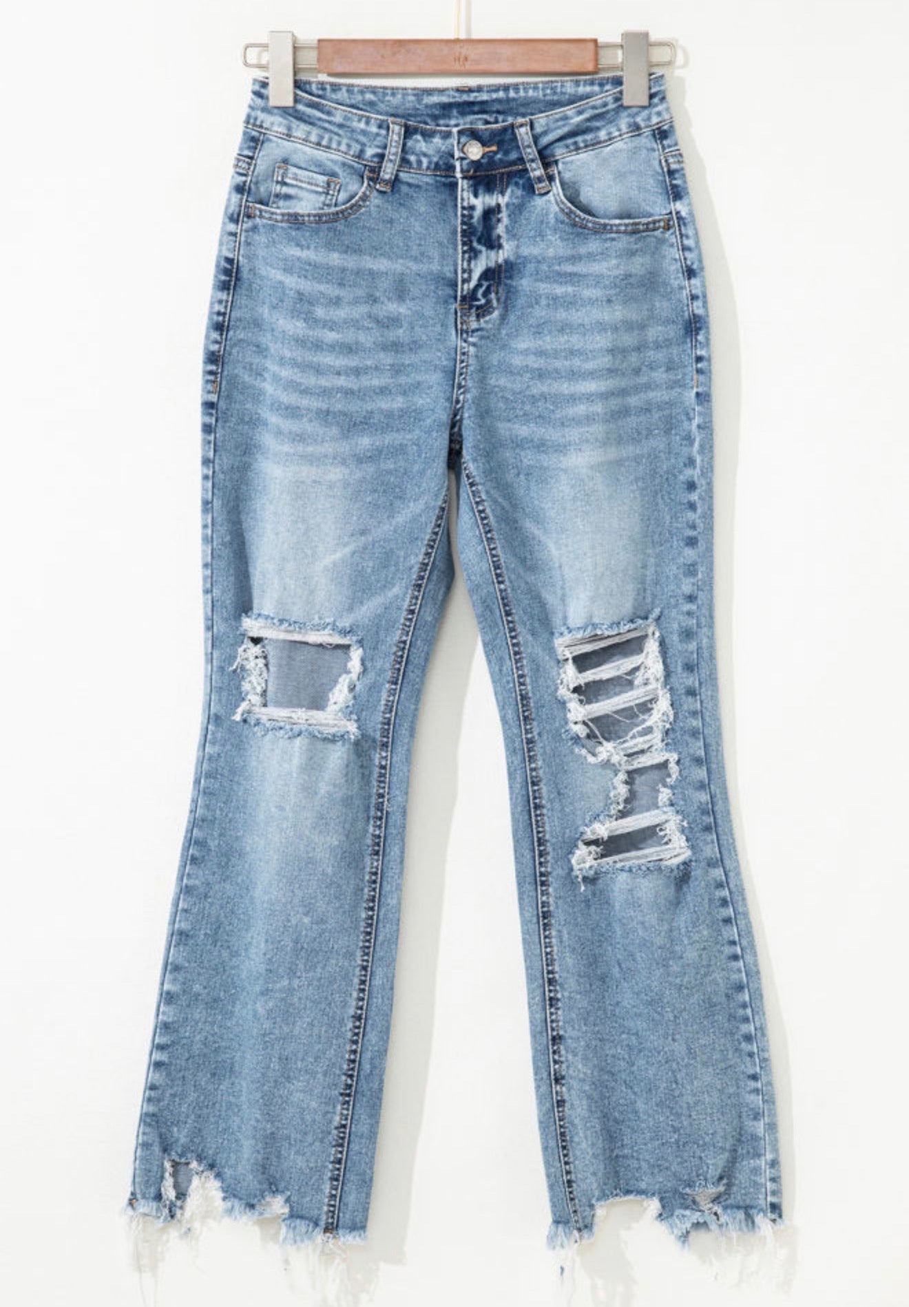 Raw-Hem Ripped Flare Jeans WTW