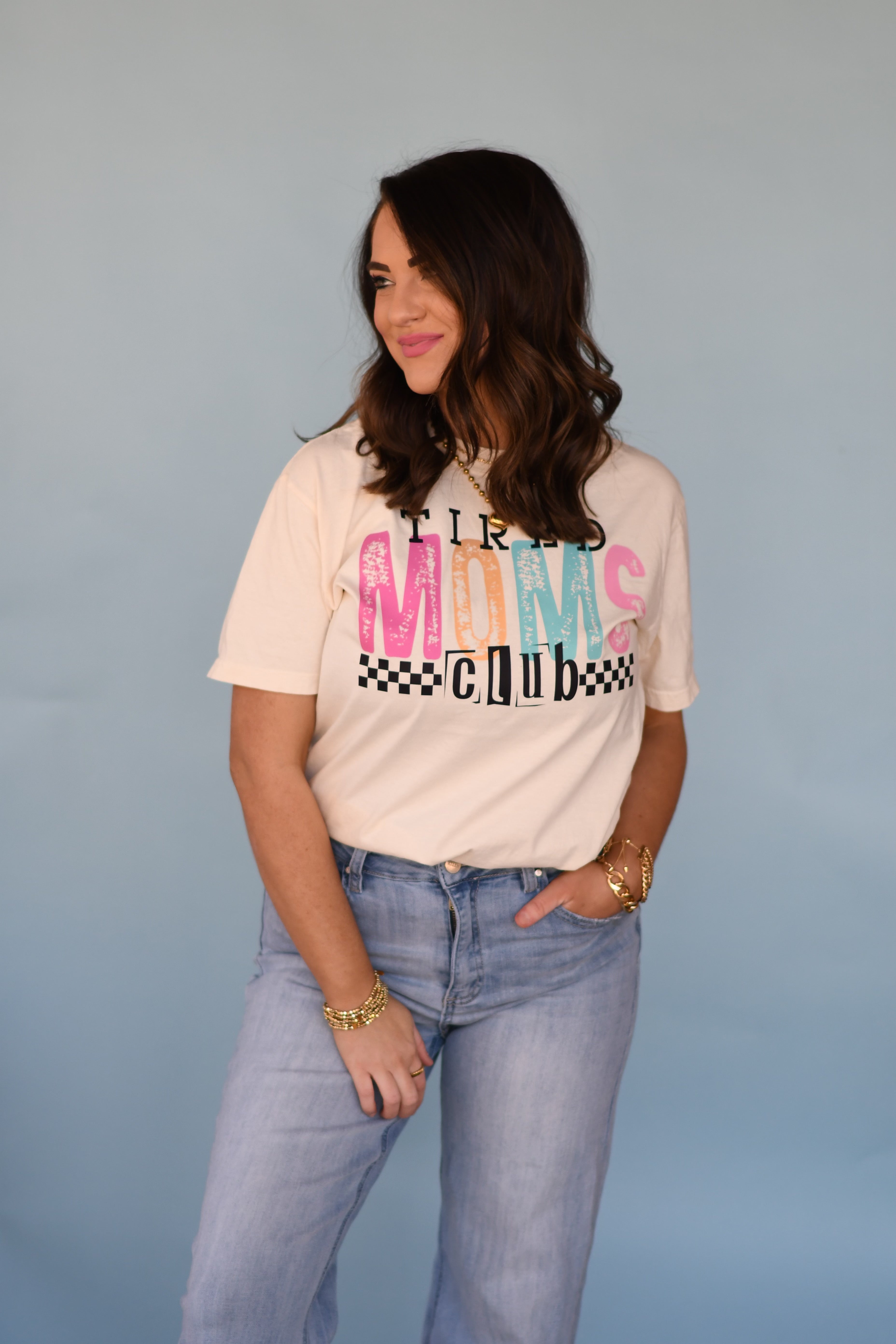 Tired Moms Club Checkered Tee