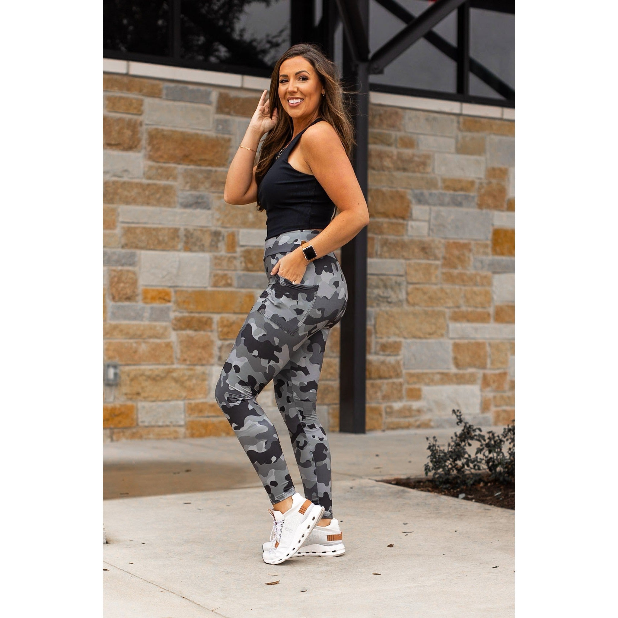 Julia Rose Ace camo full-length leggings, Women wearing Ace camo leggings high waisted