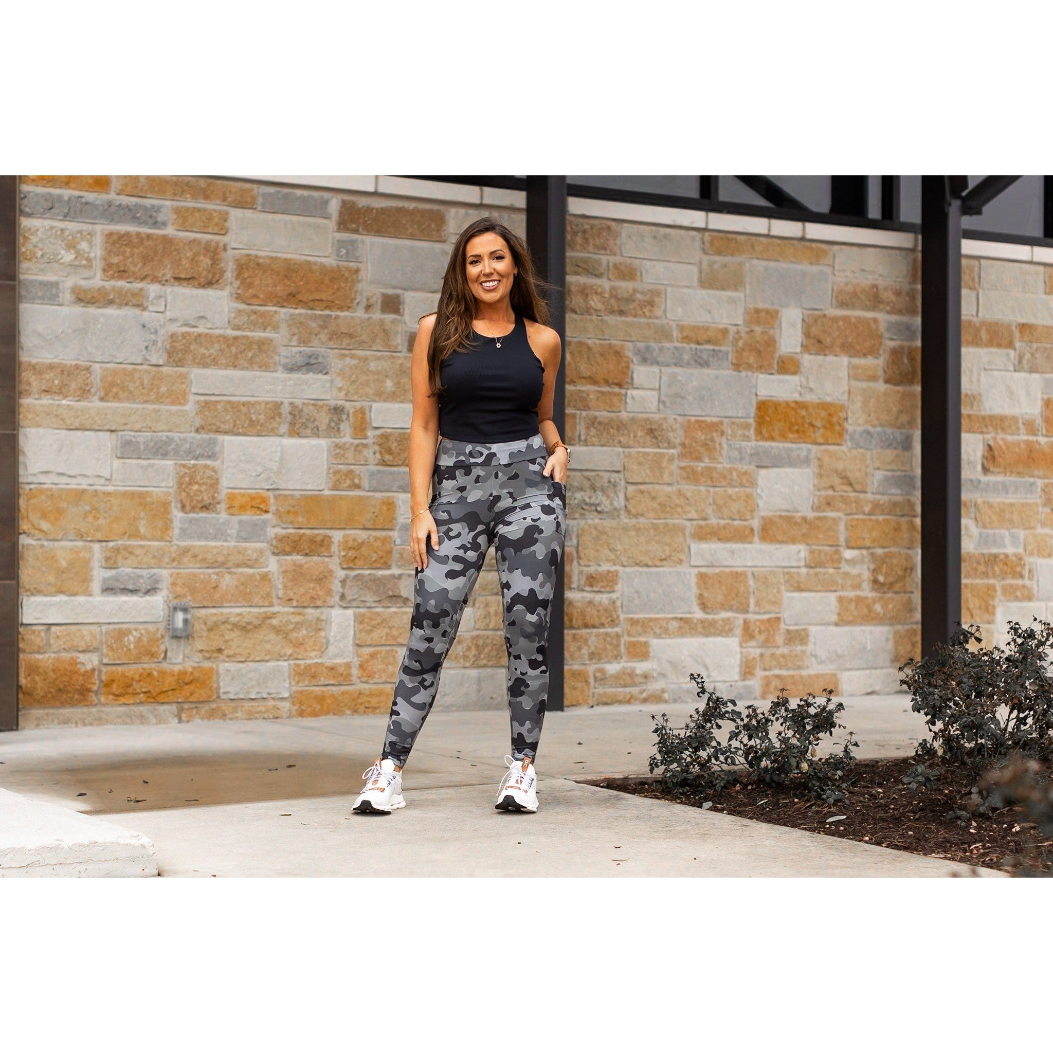 Julia Rose Ace camo full-length leggings, Women wearing Ace camo leggings high waisted