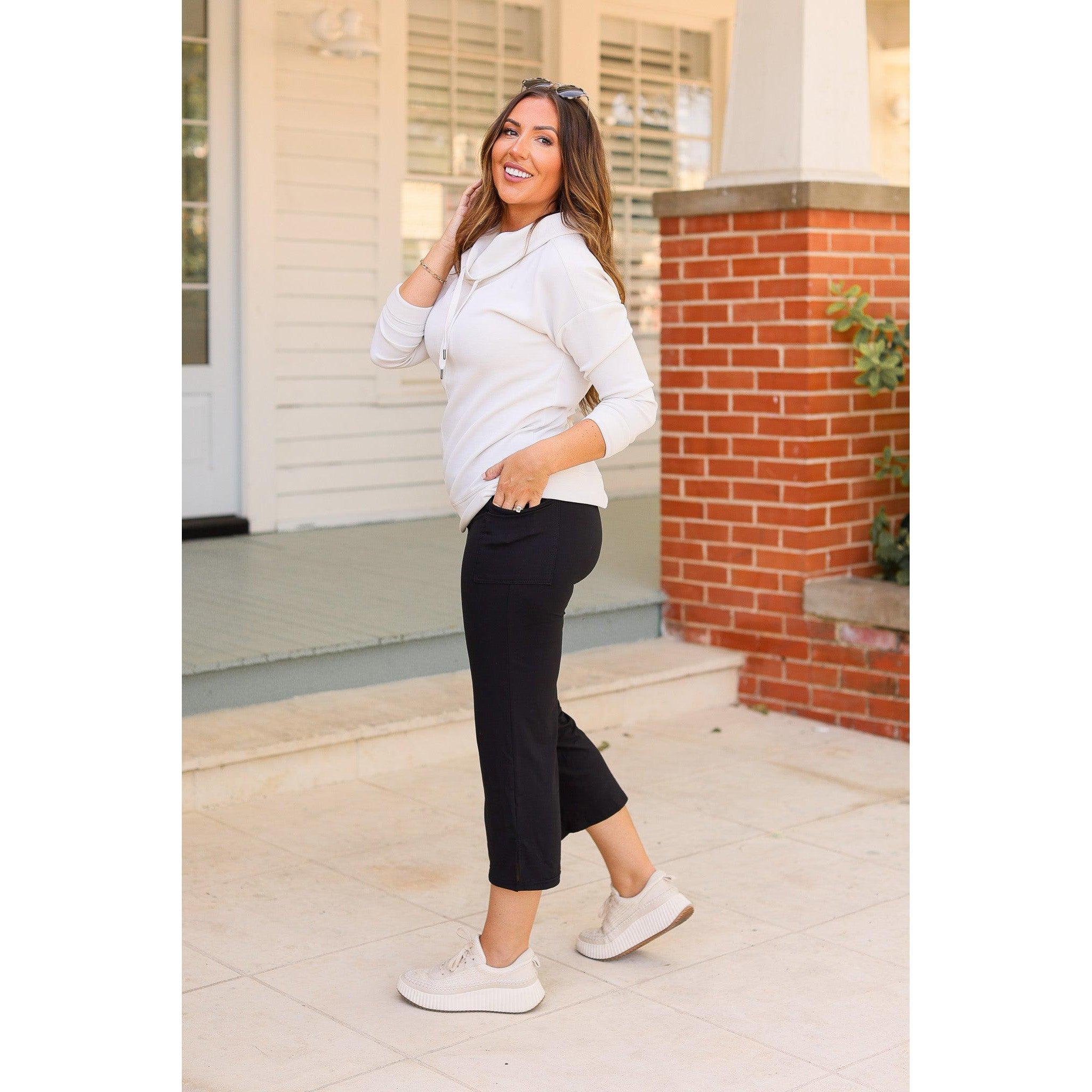 Julia Rose The Gabriella black high-waisted gaucho pants, Women wearing black gaucho pants high waisted