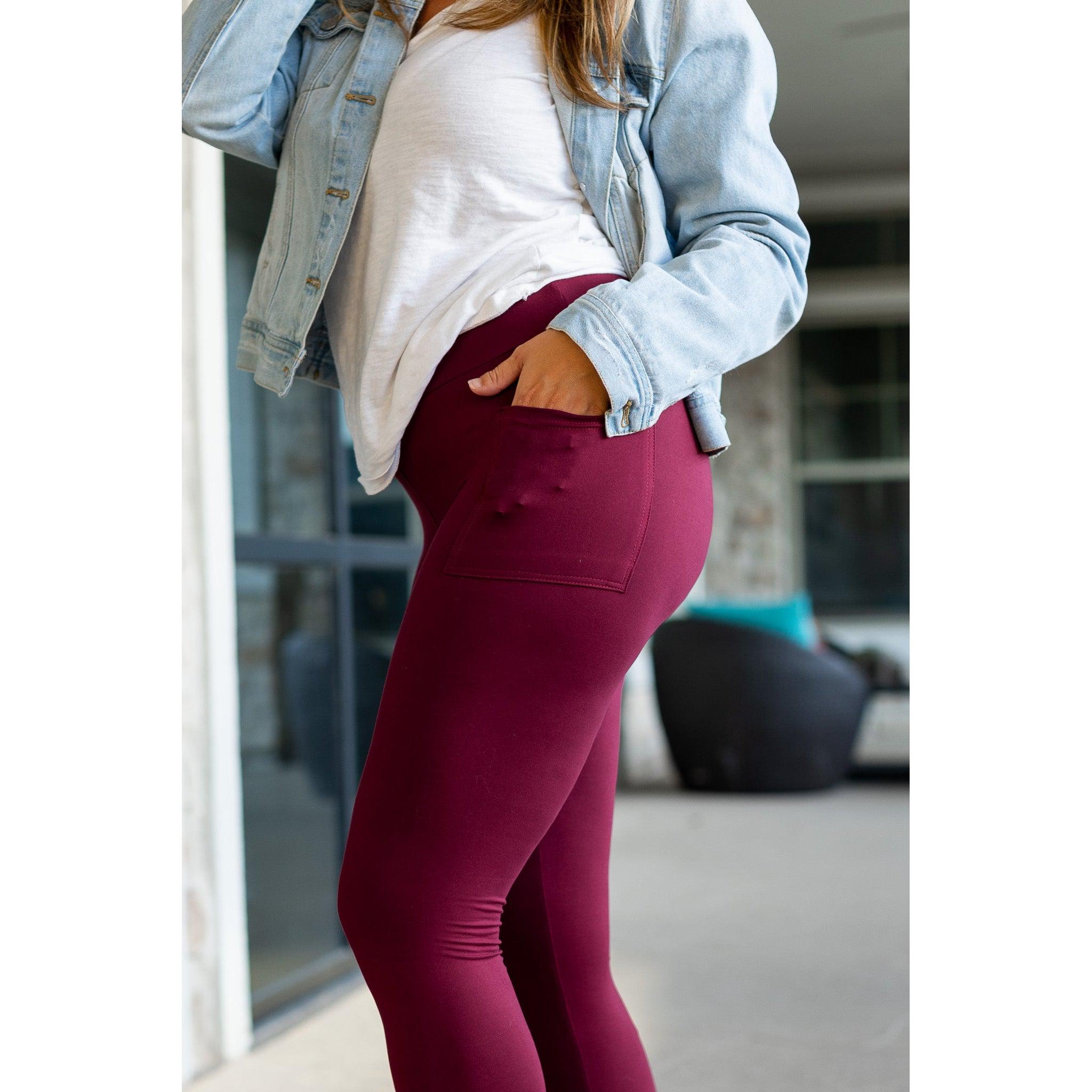 *Ready to Ship | Maroon Full Length Leggings with Pocket