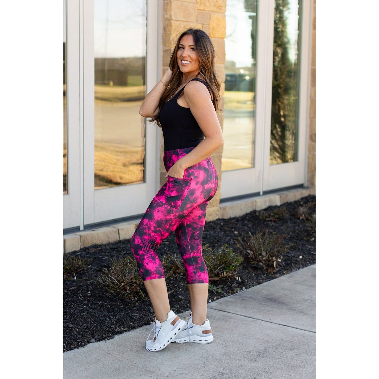 Pink and Black Tie Dye CAPRI with POCKETS  -