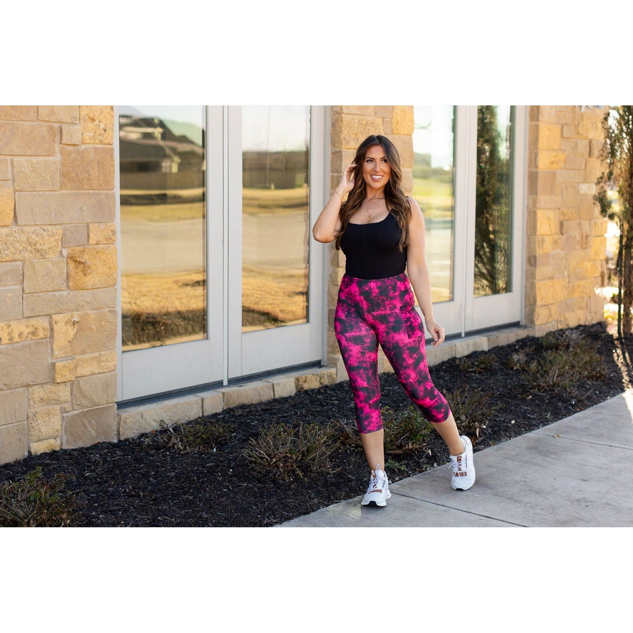 Pink and Black Tie Dye CAPRI with POCKETS  -