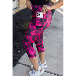 Pink and Black Tie Dye CAPRI with POCKETS  -