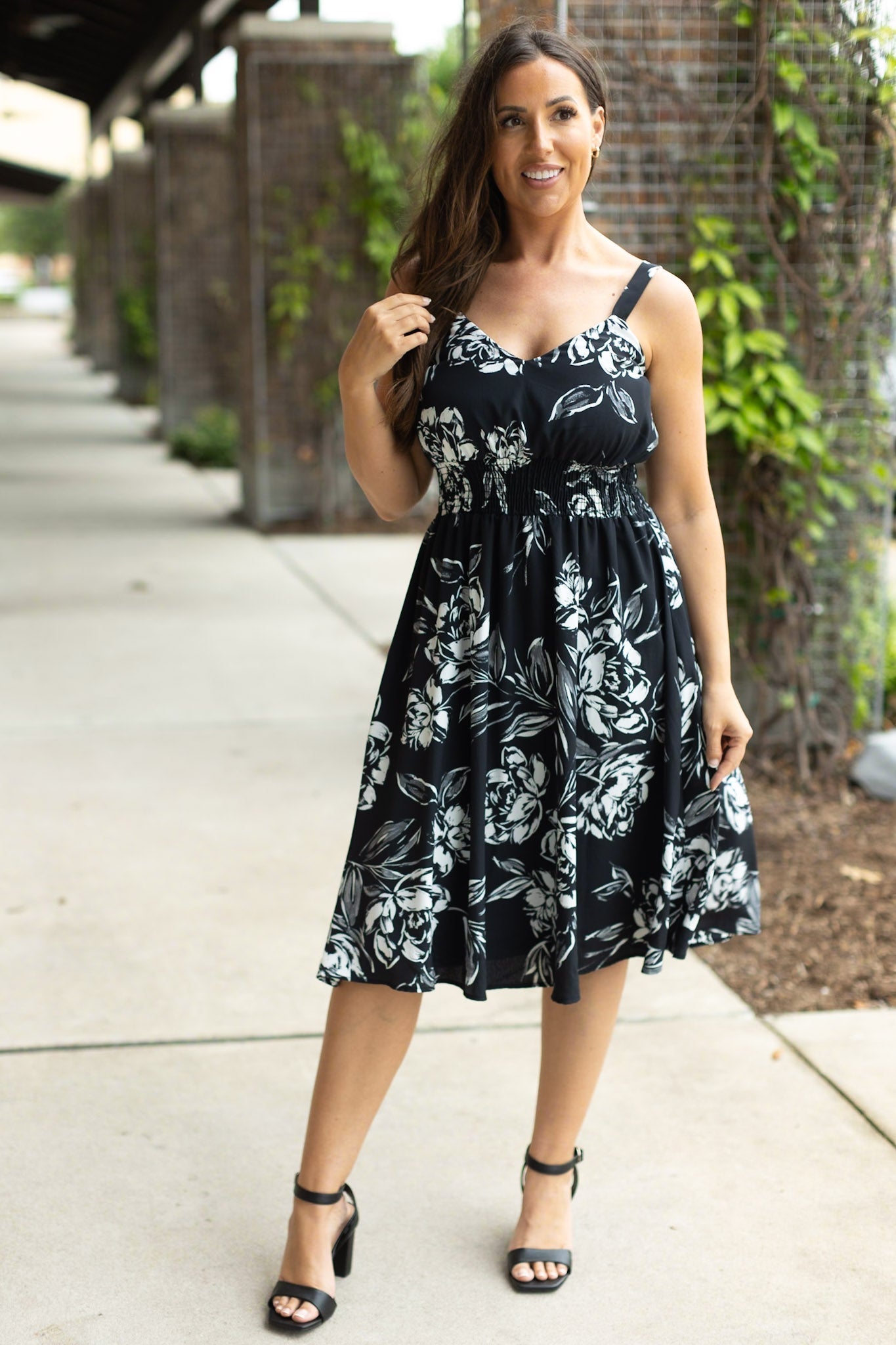 Cassidy Midi Dress - Black and White Floral | Summer Dress