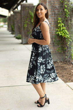 Cassidy Midi Dress - Black and White Floral | Summer Dress