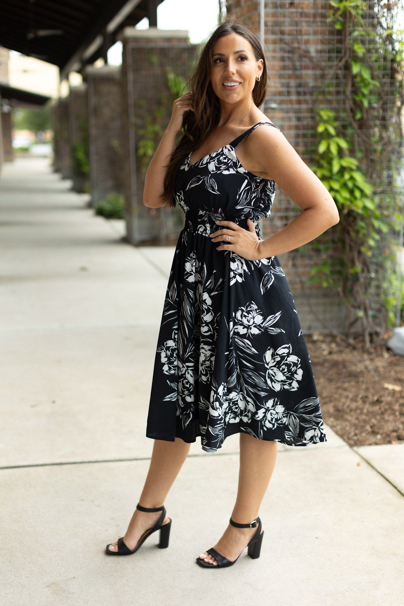 Cassidy Midi Dress - Black and White Floral | Summer Dress