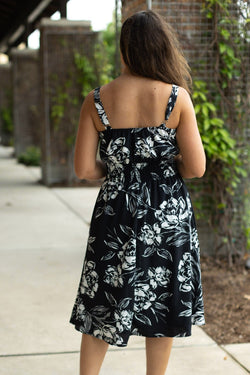 Cassidy Midi Dress - Black and White Floral | Summer Dress