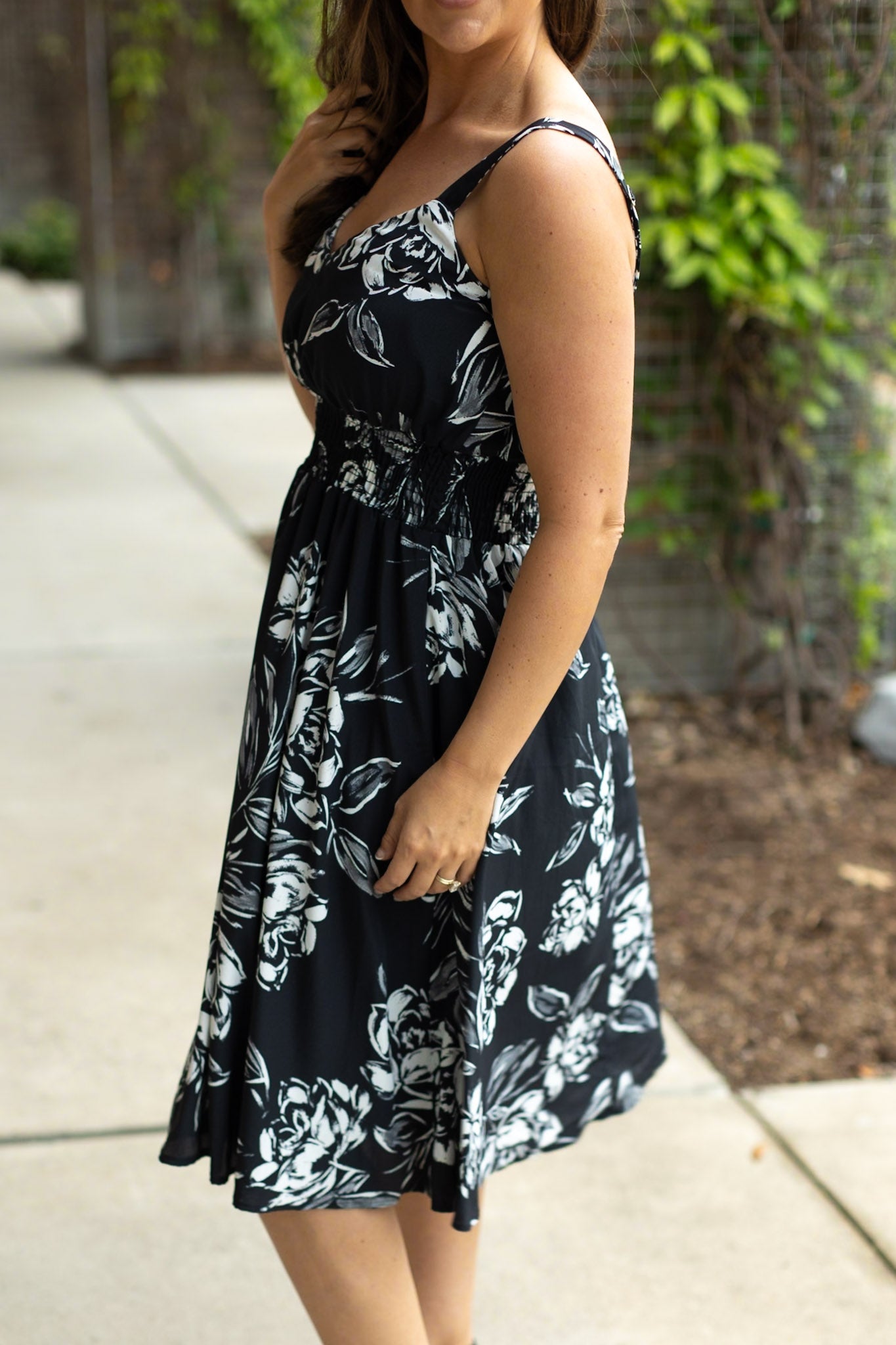 Cassidy Midi Dress - Black and White Floral | Summer Dress