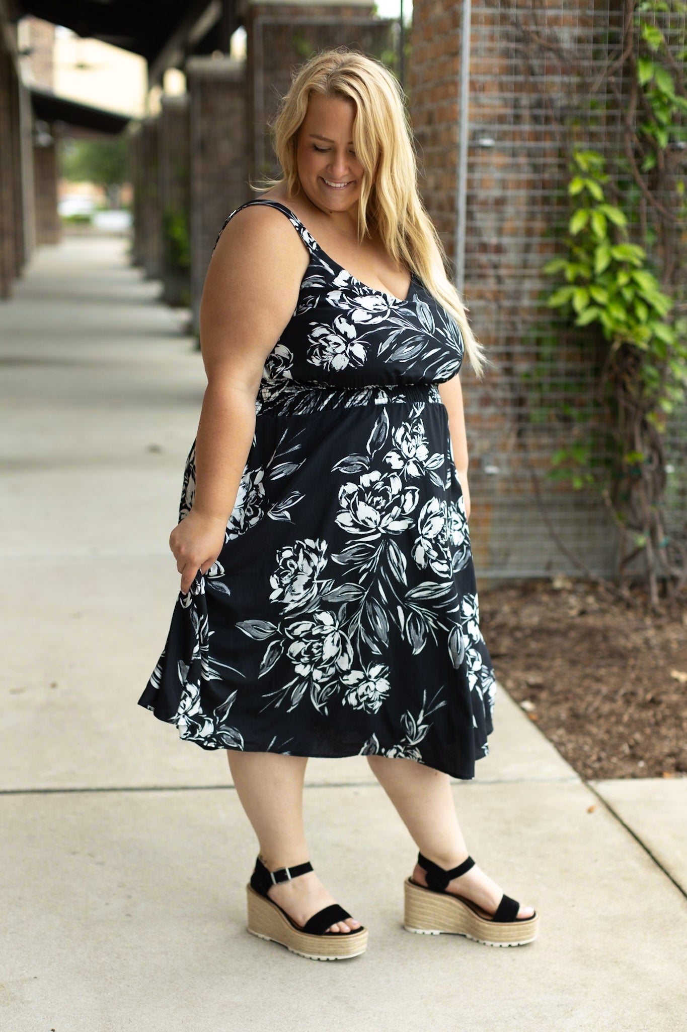 Cassidy Midi Dress - Black and White Floral | Summer Dress