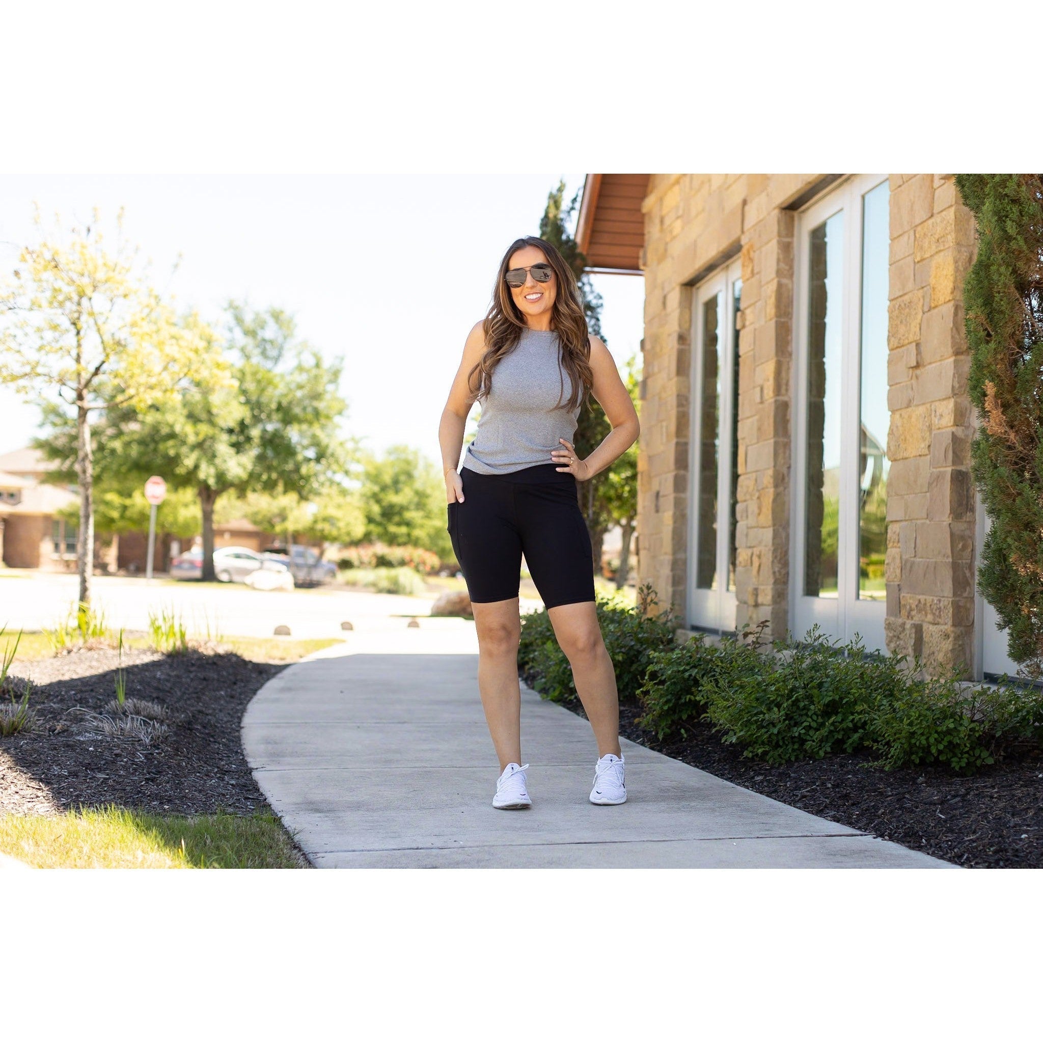 Julia Rose The Bree black 7-inch biker shorts, Women wearing black biker shorts high waisted