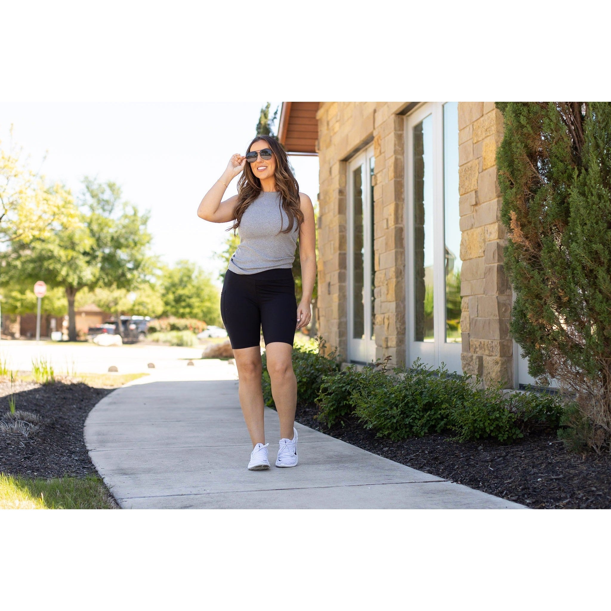 Julia Rose The Bree black 7-inch biker shorts, Women wearing black biker shorts high waisted