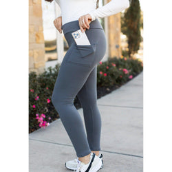 *RTS Charcoal FLEECE Full Length Leggings with Pockets  - Luxe Leggings