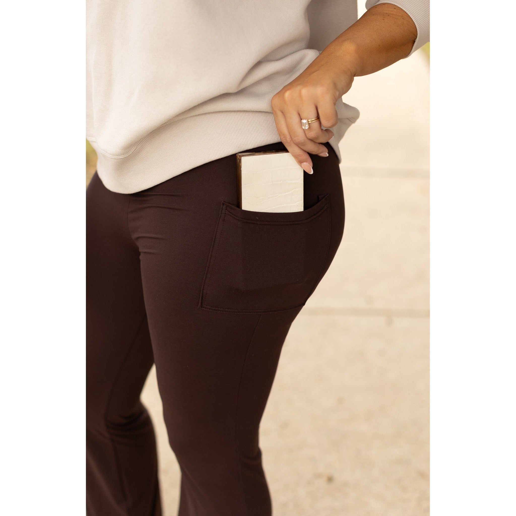 Ready to Ship | The Rhea - BROWN Bootcut Leggings with Pockets