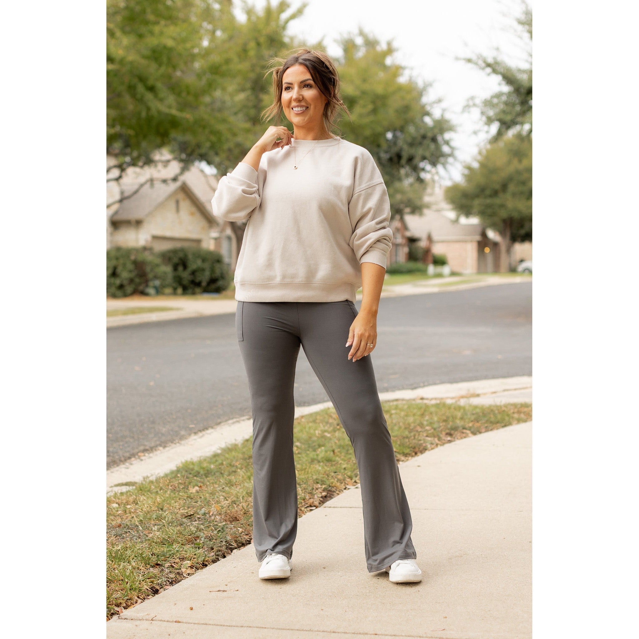 Ready to Ship | The Cassie - 30  CHARCOAL Bootcut Leggings with Pockets