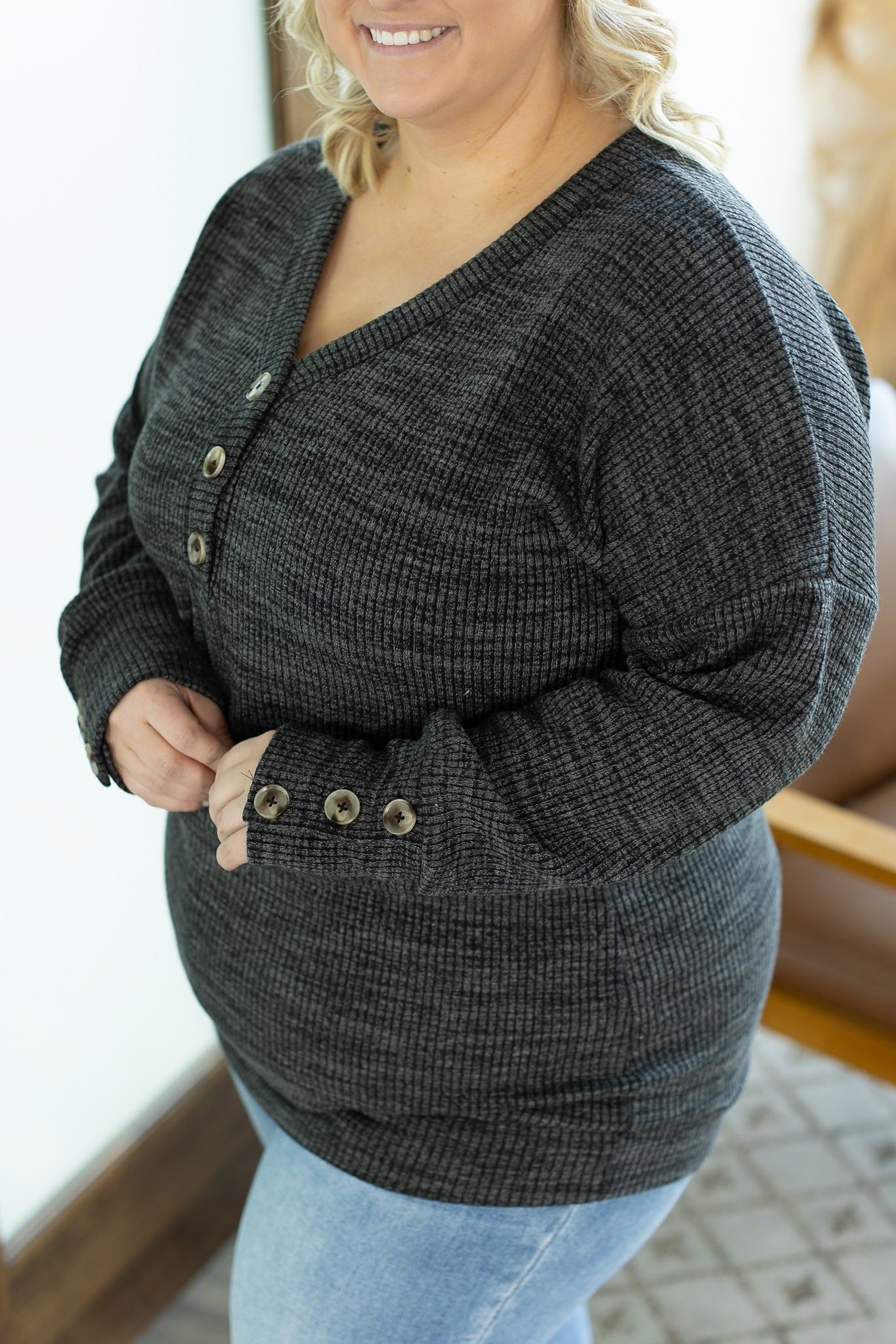 Brittney Button Sweater - Charcoal | Women's Long Sleeve