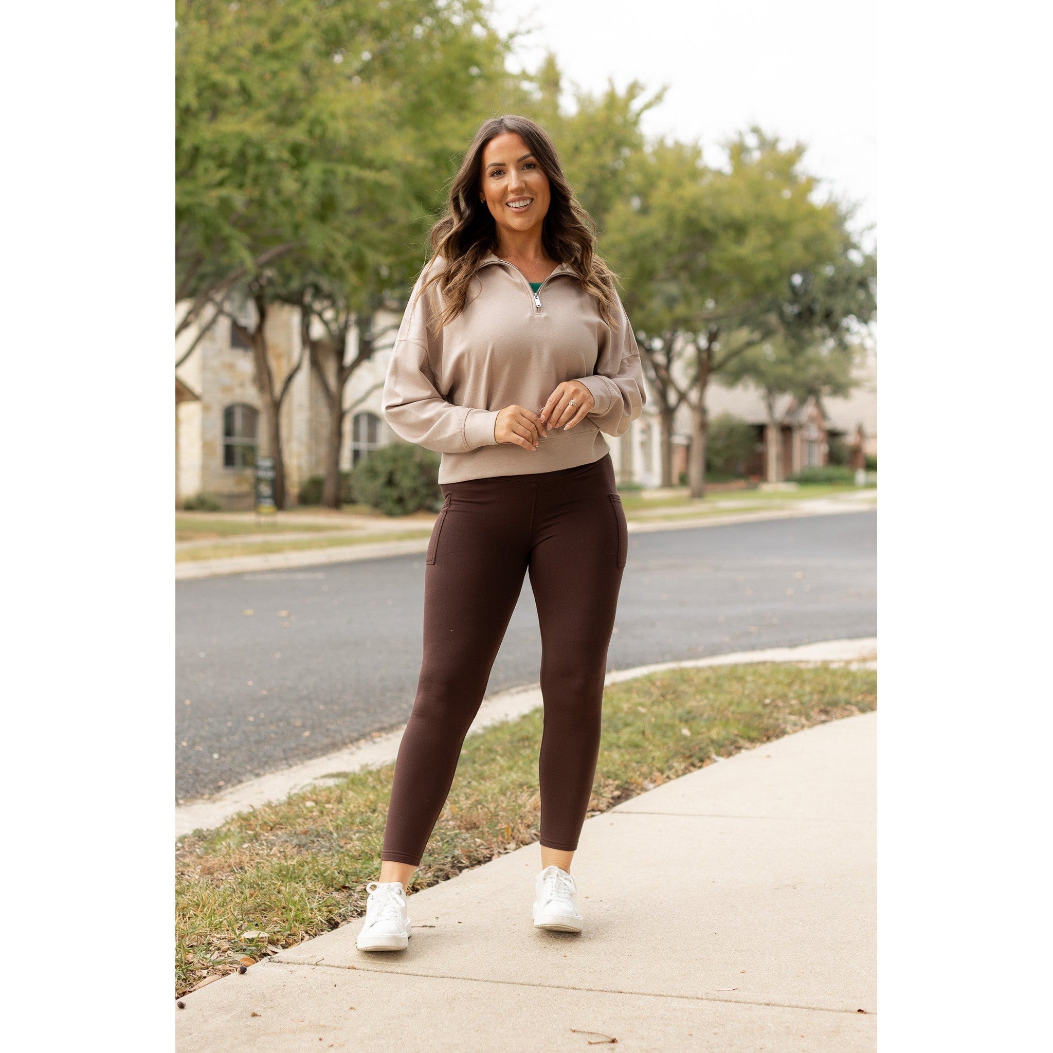 *Ready to Ship | The Belle - Brown FLEECE Full Length Leggings with Pockets*
