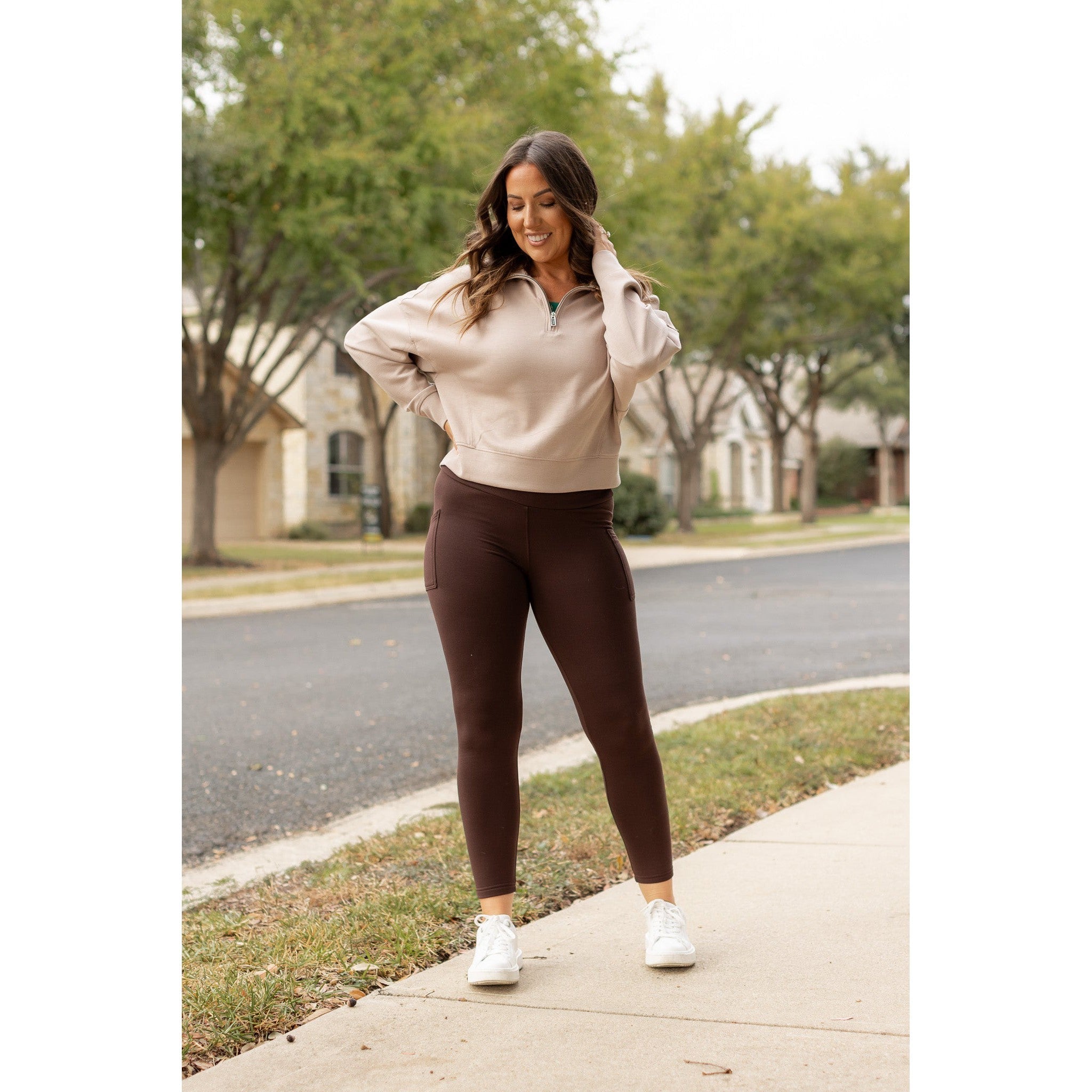 *Ready to Ship | The Belle - Brown FLEECE Full Length Leggings with Pockets*