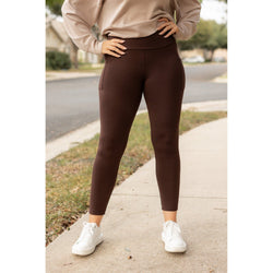 *Ready to Ship | The Belle - Brown FLEECE Full Length Leggings with Pockets*